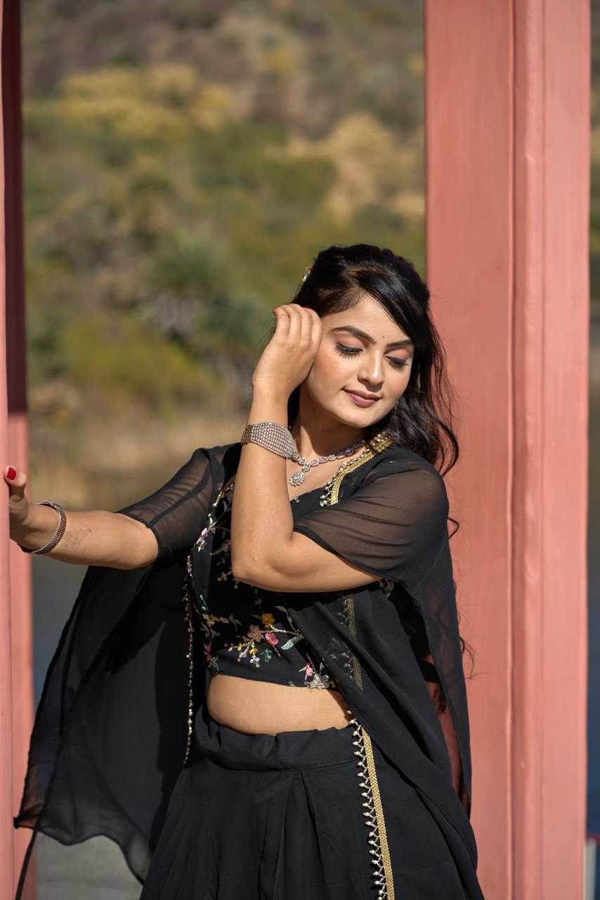 Black Georgette Lehenga Lehenga With Cancan For Elegance - MYLUXURY LANE ENTERPRISE